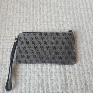 Dooney & Bourke Gray Black Canvas Leather Wristlet Signature DB Logo